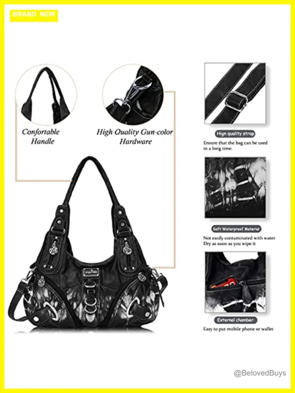 Vintage Hobo Satchel Handbag Washed PU Leather Women's Shoulder Bag Large Travel